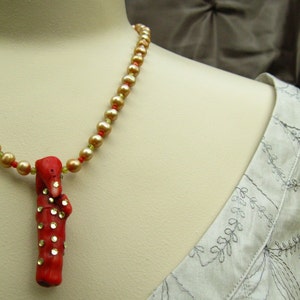 Red Branch Coral and Gold Freshwater Pearl Necklace Coral and crystal Pendant Necklace fresh water pearl necklace ISLAND GIRL Handmade OOAK