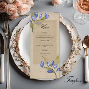 Menú de boda imprimible con flores Menú de boda sencillo y elegante para hacer uno mismo Plantilla de menú de boda con flores silvestres Menú de boda rústico con flores 2025 Descargar menú de boda