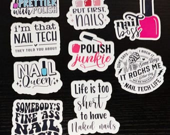 9 Nail Tech Stickers - Nails Bundle - Nail Sticker Set - Vinyl Waterproof Sticker