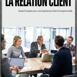 Puede incluir: Un grupo de personas sentadas alrededor de una mesa en una reunión. Las personas se dan la mano y sonríen. El texto en la pared dice "LA RELATION CLIENT Guide Complet pour une Expérience Client Exceptionnelle".