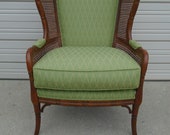Fretwork Faux Bamboo Lounge Chair Ethan Allen Wingback small Ears Club Hollywood Regency Cane Wicker Palm Beach Boho Chinese Chippendale