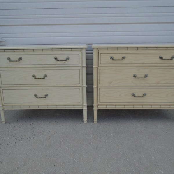 HOLD 2 Faux Bamboo Bachelor chest 3 drawers Small dressers Nightstands Hollywood Regency Repro Henry Link Bali Hai FAKE Coastal Boho Two