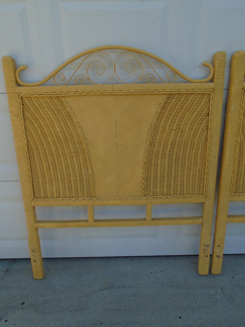 Arched Pair Wicker Twin Size Headboard Circle Peacock Rattan 2 Etsy
