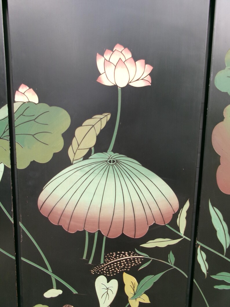 Asian Screen Room Divider Birds Ducks Goose Lotus Japanese Chinoiserie ...