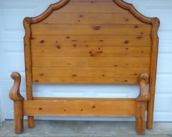 Queen Size TALL BED French Country Headboard Cottage Shabby Chic Provincial Wood Carved Shell Hollywood Regency Louis XV Farm Cabin Colonial