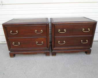 PAIR Nightstands American of Martinsville Asian Ming Feet Mid century Modern Retro 2 Bed Tables Hollywood Regency Farm House Country