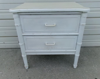Faux Bamboo Real Henry Link Nightstand Hollywood Regency Bali Hai Beach BOHO Bed Side Table Cottage Coastal Bohemian Retro White Genuine