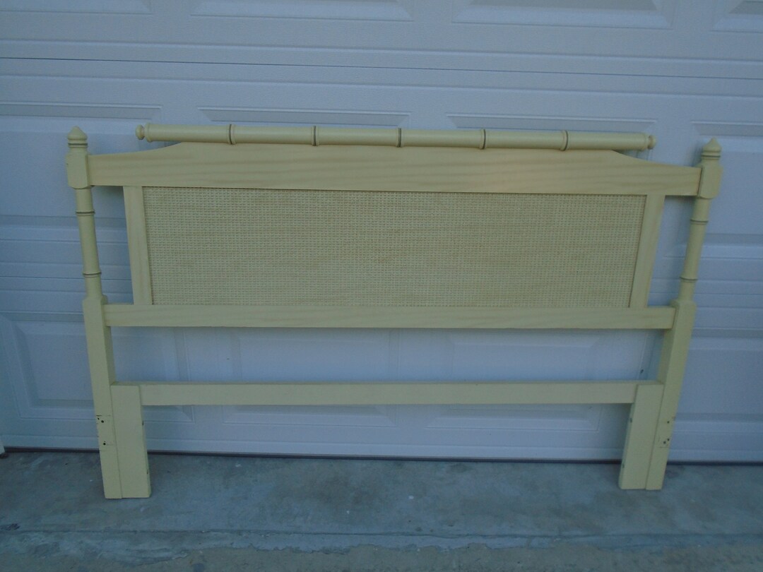 Low Queen Faux Bamboo Headboard Hollywood Regency Cane Wicker Cottage