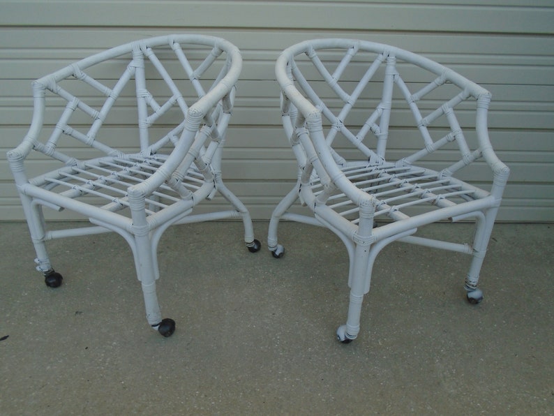 Pair Bamboo Chairs Cracked Chairs Crackled Ice Rattan Mcguire Sty
