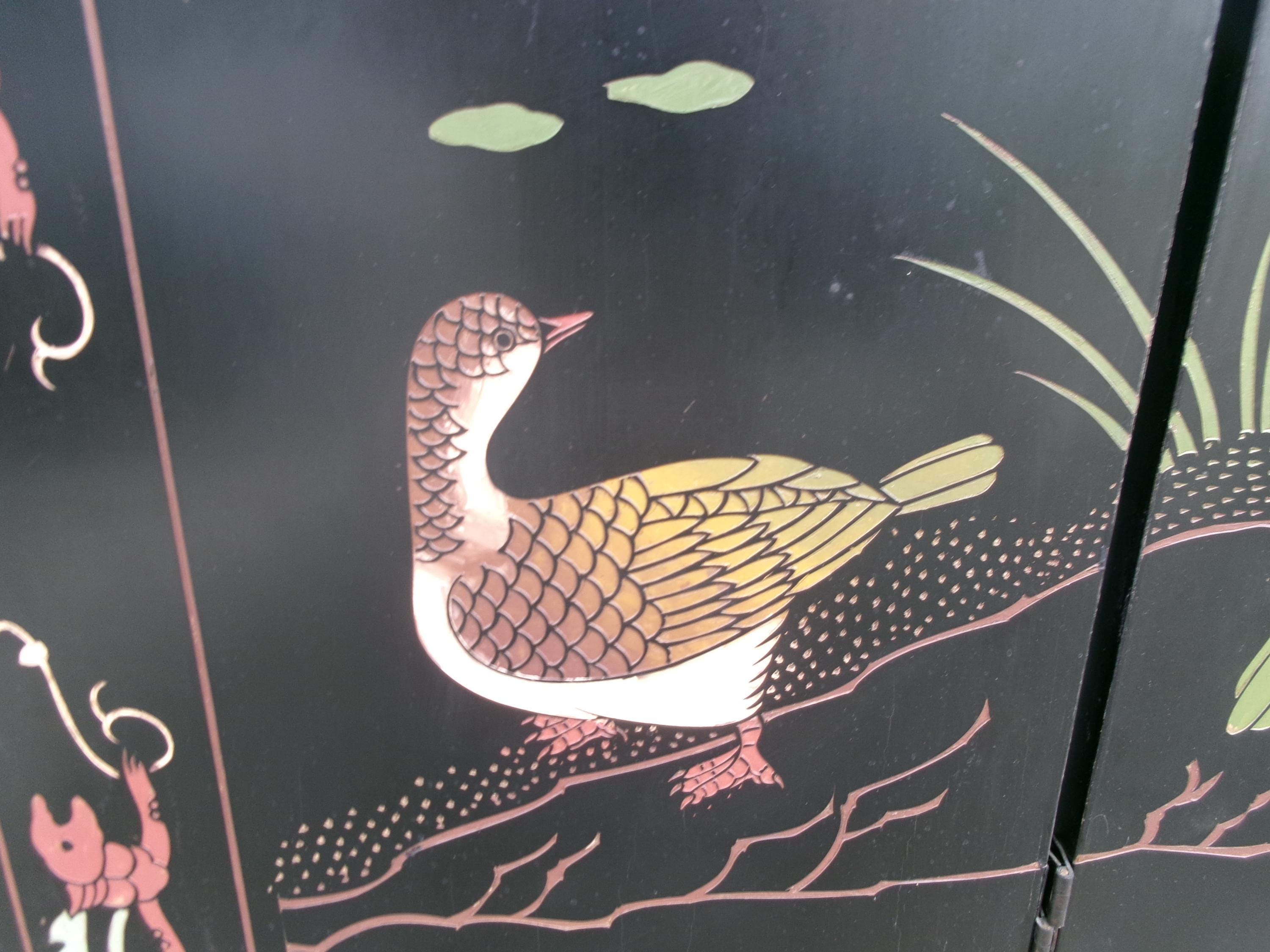 Asian Screen Room Divider Birds Ducks Goose Lotus Japanese Chinoiserie ...