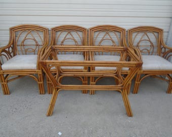 Braxton Culler Bamboo dining set 4 Chairs Rattan Curly Circle Art Deco Regency Rattan Beach Cottage Coastal Tropical West East Indies Island
