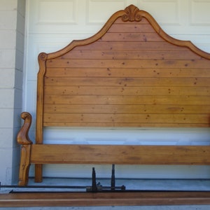 TALL King Size BED French Country Headboard Cottage Shabby Wood Carved Shell Regency Louis XV Farm Lake House Cabin English Colonial Lodge