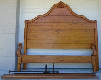 TALL King Size BED French Country Headboard Cottage Shabby Wood Carved Shell Regency Louis XV Farm Lake House Cabin English Colonial Lodge