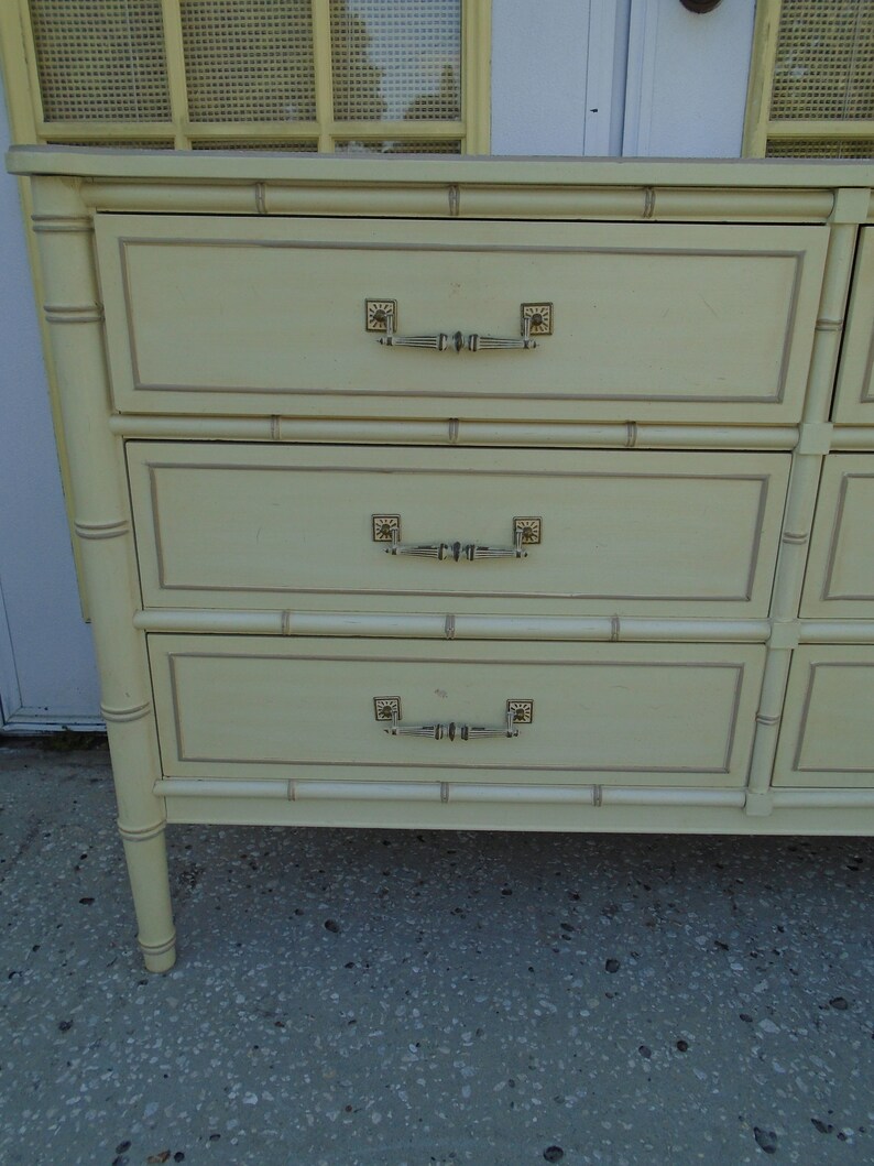 Faux Bamboo Dresser Double Hollywood Regency Henry Link Bali Hai