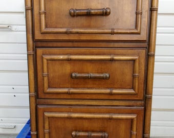 Faux Bamboo Dixie Aloha Tall Nightstand Bachelor Chest of 3 drawers Cabinet desk  Regency Coastal Boho West Indies British Colonial Tropical