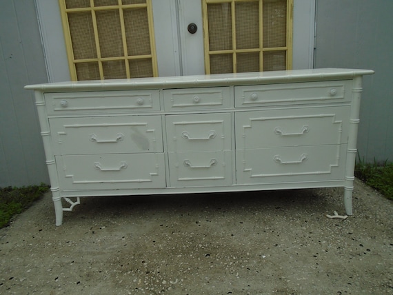 Fretwork Faux Bamboo Triple Dresser Allegro 9 Drawers Original