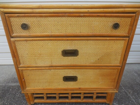 Bamboo Bachelor Chest Of 3 Drawers Rattan Cane Hollywood Etsy