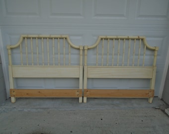 TLC Set 2 Faux Bamboo Twin Size Headboards Thomasville Pair Beach Hollywood Regency Spindles Boho Cottage Coastal Allegro Coastal Glam