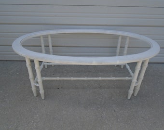 TLC Faux Bamboo LANE Coffee Table Double leg Hollywood Regency Oblong Oval Glam Mid-century Modern Beach Chippendale Boho Coastal Cottage