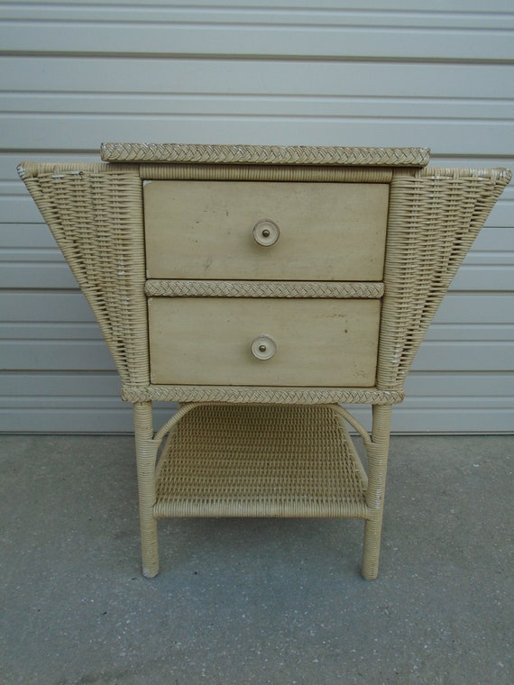 Wicker End Table Side Magazine Rack Stand Pocket Hollywood Etsy