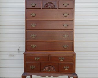 Chippendale Chest of 12 Drawers Highboy French Cabriole Carved Shell Curt Queen Anne Regency Tall Dresser Empire Victorian Country Georgian