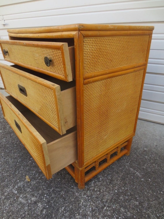 Bamboo Bachelor Chest Of 3 Drawers Rattan Cane Hollywood Etsy