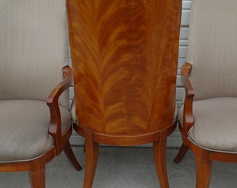 Henredon Art Deco Set 5 dining chairs Curved Burl wood Nouveau Modernist Hollywood Regency  Sculptural 4 + 1 Contemporary Glam Mid Century