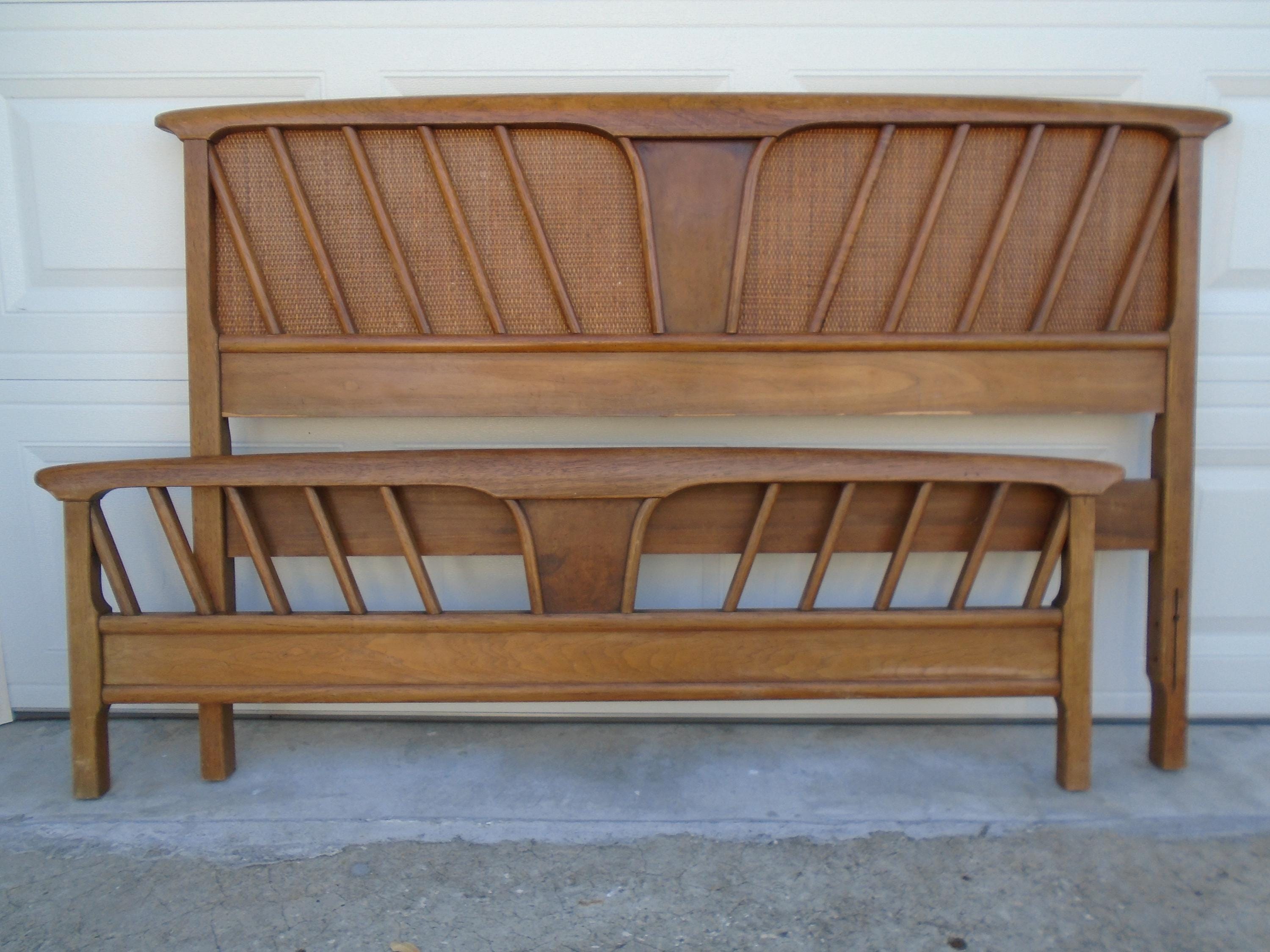 Rare Full size Bed Danish Tomlinson STY Scan Design Scandinavian Mid Century Modern MCM Double Sculpted Cane Caning Regency Midmod Retro