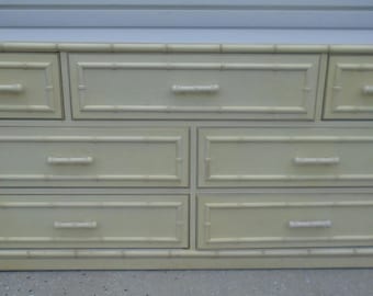 Faux Bamboo Triple Dresser Dixie Aloha Regency Server Buffet Bureau Coastal 7 drawer Credenza Palm Beach Islands West Indies Baby Table Boho