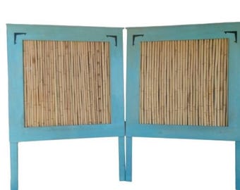 Set 2 Tall Bamboo Queen Size Headboards Rattan Tiki Beach Regency Islands Pair West Indies British Colonial Modern Tropical Two Boho Coastal