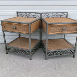 Set 2 Pier 1 One Wicker Nightstands Rattan Silver Cottage Imports Bed side Tables Tropical Cottage Coastal Pair Two Miranda West Indies