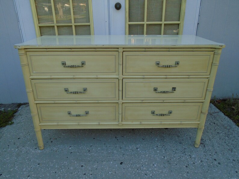 Faux Bamboo Dresser Double Hollywood Regency Henry Link Bali Hai