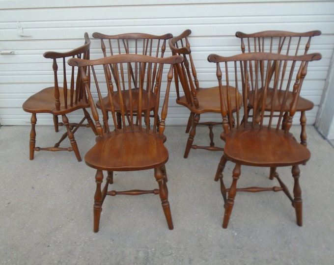 Set 6 Dining Chairs Thomasville Country Fiddleback Spindles Craftsman