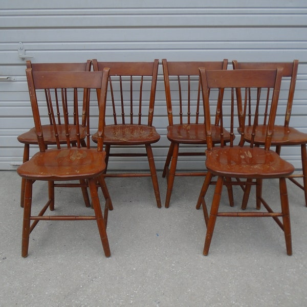 Whitney Set 6 Dining Chairs Maple Farm Country Hitchcock STY Craftsman Regency Windsor Spindles Duxbury Colonial SIX  Rustic  Heirloom  MCM