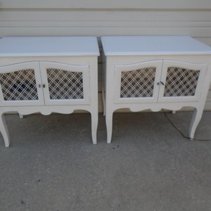 Pair Nightstands French Chicken Wire Door Country Cottage Hollywood Regency Bed Tables Lake House Coastal Provincial Victorian 2 Louis XVI