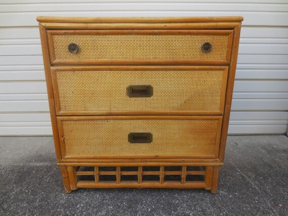 Bamboo Bachelor Chest Of 3 Drawers Rattan Cane Hollywood Etsy