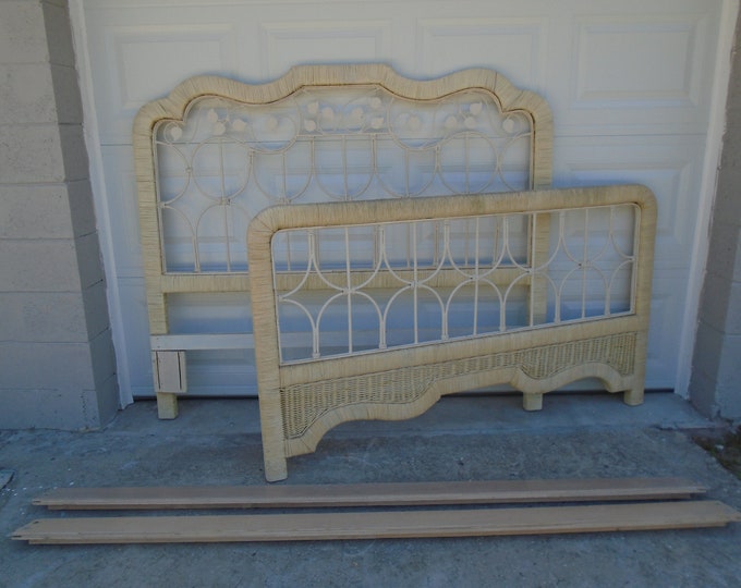 Wicker Queen Size Bed Tropical Country Cottage Beach Hollywood Regency