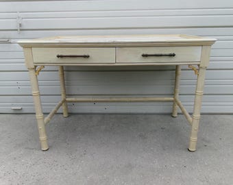 Fretwork Faux Bamboo Desk Chinoiserie Regency Palm Beach Writer 2 pencil drawer Boho 1970s West Indies Wicker Coastal Cottage Chippendale