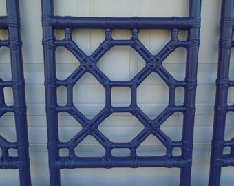 Fretwork Bamboo Queen Size Headboard David Francis Chinese Chippendale Beach lattice Hollywood Regency Geometric Rattan Trellis Palm Beach