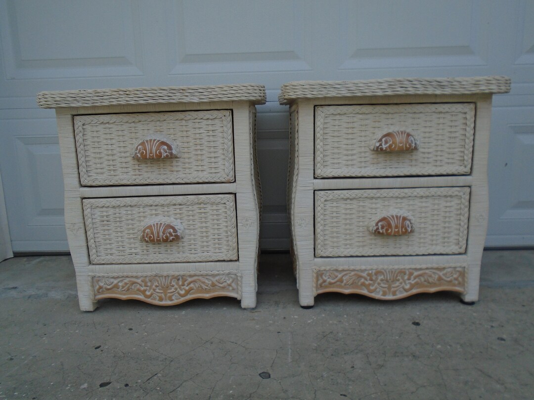 PAIR Pier 1 Wicker 2 Nightstands Cottage Jamaica Imports One Rattan
