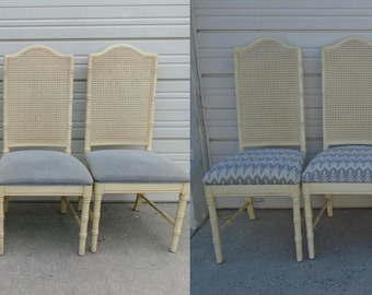 Set 8 Dining Chairs Faux Bamboo Dixie aloha Cane Wicker Back Regency Palm Beach Boho Cottage Coastal Eight Islands SIM Thomasville Allegro