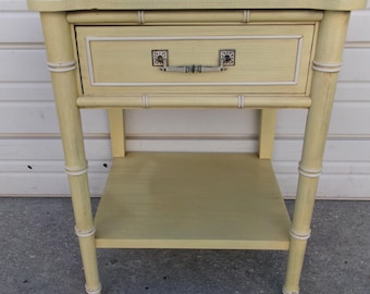 One Real Henry Link Nightstand Faux Bamboo Regency Bali Hai Palm Beach BOHO Bed Side Table Commode 1 drawer Cottage Coastal Islands Yellow