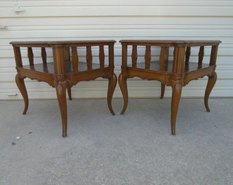 Pair End Tables Side Nightstands French Country Bed Hollywood Regency Italian Provincial Victorian 2 Louis XVII Cottage open shelf Farm