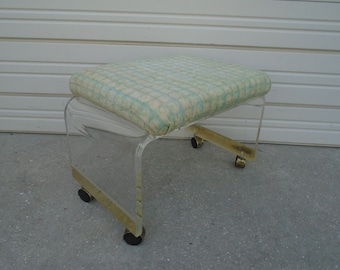 Lucite Bench Vanity Stool Desk Seat Art Deco Gold Hollywood Regency Acrylic Mid-century Atomic age Charles Hollis Karl Springer ST waterfall