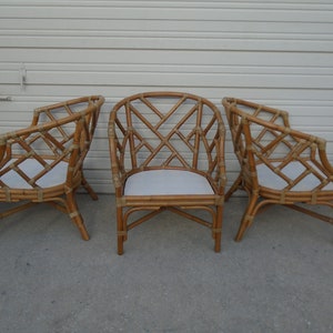 Set 3 Fretwork Bamboo Lounge Chairs Rattan Henry link Ficks Reed sty Chippendale Regency Brighton Pavilion West Indies Tropical Pair 2 +1