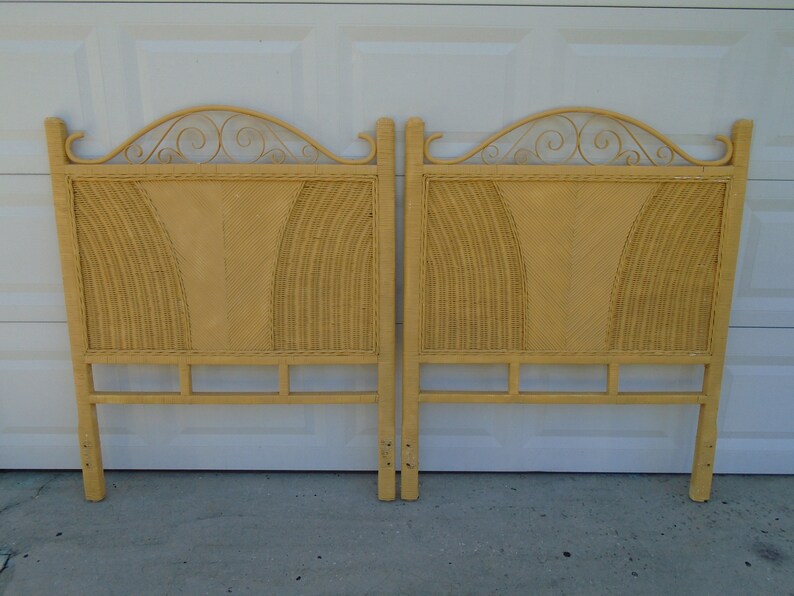 Arched Pair Wicker Twin Size Headboard Circle Peacock Rattan 2 Etsy