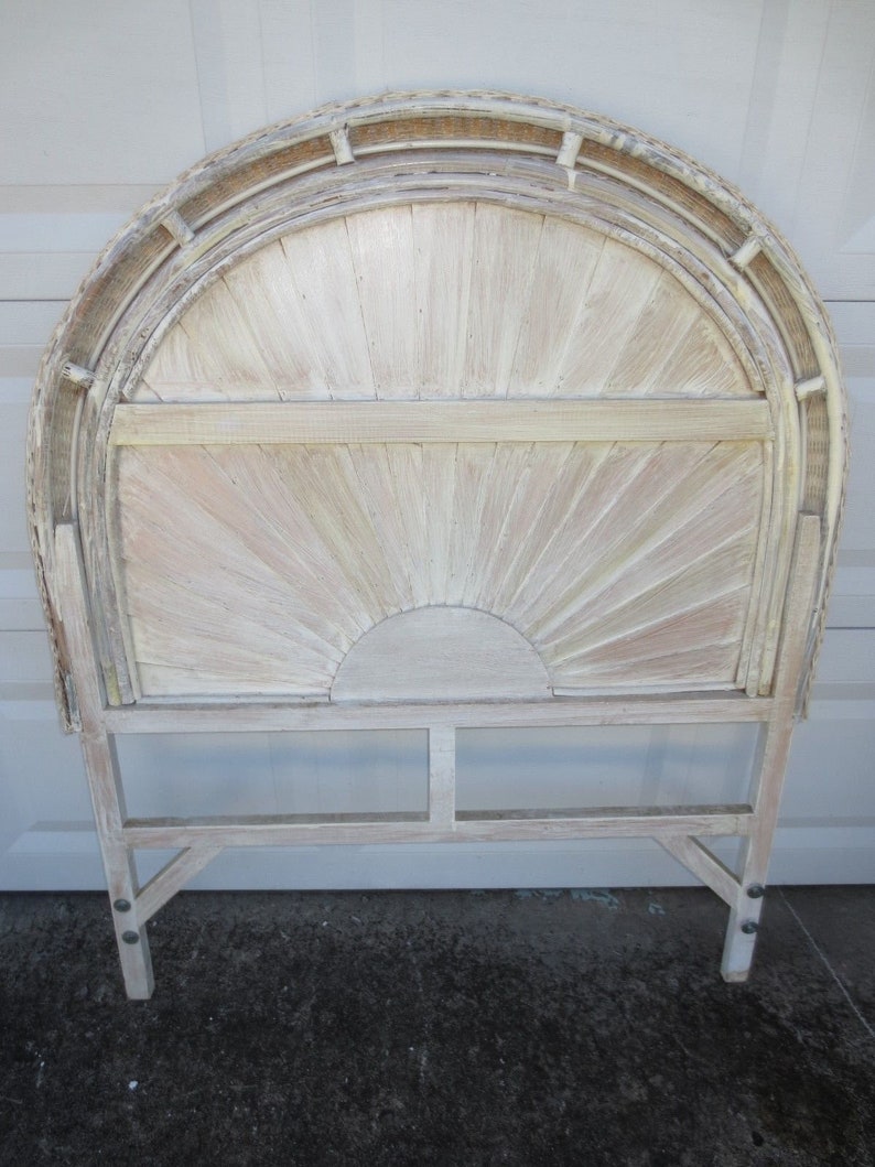 Pair Wicker Twin Size Headboard Nautical Side Louver Shutter Rattan 2 Hollywood Regency Cottage Coastal White Ratton Tropical Palm Beach