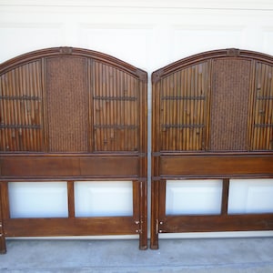 Pair Twin Size Headboards Tropical Modern Bamboo Rattan Pelican Reef STY Wicker Hawaii Beach Coastal Cottage Bed Tropical East West Indies 2