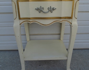 French Nightstand Dixie Provincial Country Hollywood Regency Country Louis XVII Victorian Cottage 1 drawer Shabby Chic Farm Boho Bed Table