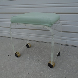Lucite Bench Vanity Stool Desk Seat Art Deco Gold Hollywood Regency Acrylic Mid-century Atomic Charles Hollis Karl Springer STY waterfall